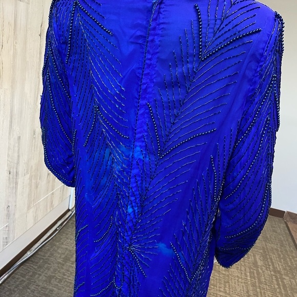 Royal blue vintage beaded fringe dress size large - Picture 8 of 15